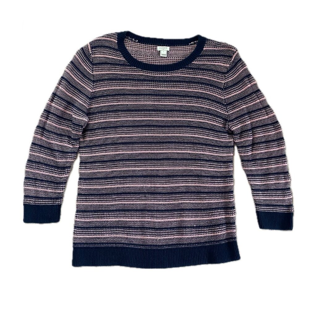 J. Crew Cotton Crew Neck Sweater - Pink & Navy Size XL